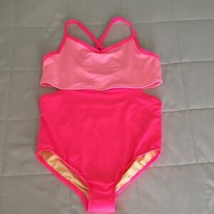 2 Piece Set. Lands' End Pink One Piece Swimwear Racerback With Cover-up. NWT.